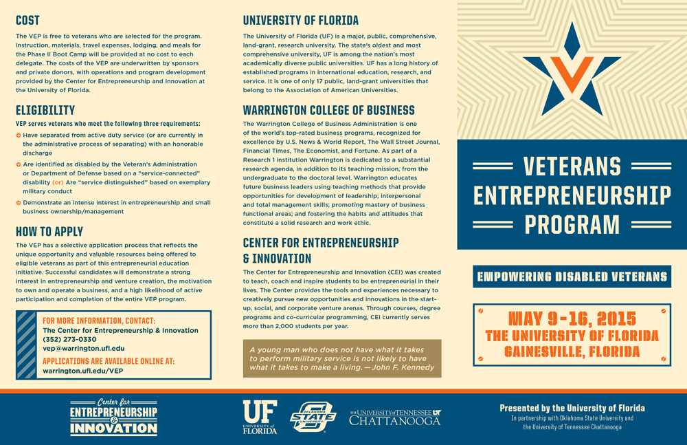 University of Florida's Veterans Entrepreneurship Program Brochure University of Florida's Veterans Entrepreneurship Program Brochure
