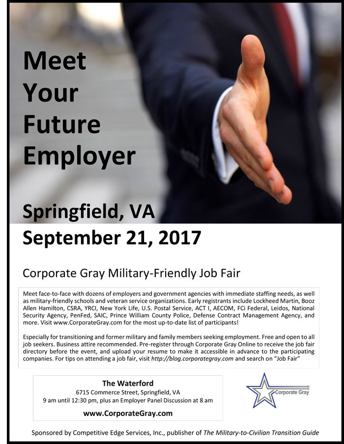 Corporate Gray Military-Friendly Job Fair on September 21, 2017
