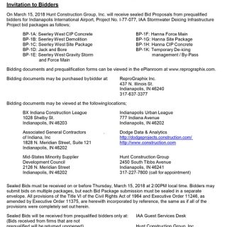 Invitation to Bidders to Bid on Indianapolis Airport Authority Project