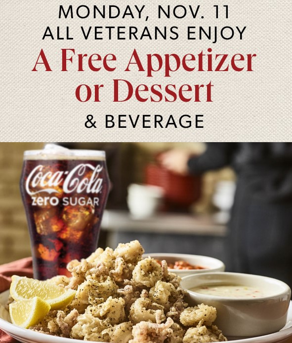 Carrabba's Italian Grill Veterans Day FREE Appetizer or Dessert (and FREE Take-Home Entree)
