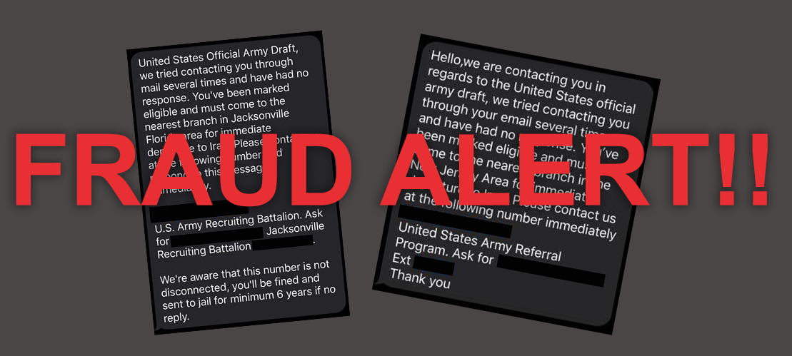 Military Draft Notice Text/Email Fraud Alert