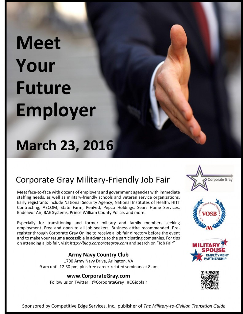 Corporate Gray "Military Friendly" Job Fair March 23rd in Arlington, Virginia