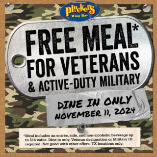 Pluckers Wing Bar Veterans Day FREE Meal
