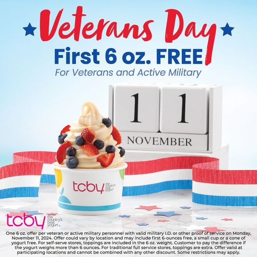 TCBY FREE Froyo Veterans Day